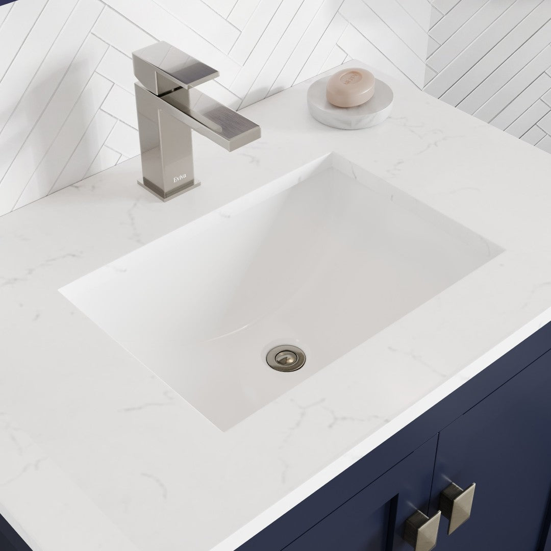 London 30 in. Blue Single Sink Bath Vanity with Carrara Quartz Top and Undermount Porcelain Sink