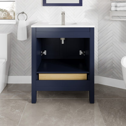 London 30 in. Blue Single Sink Bath Vanity with Carrara Quartz Top and Undermount Porcelain Sink
