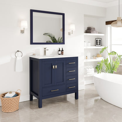 London 36 in. Blue Single Sink Bath Vanity with Carrara Quartz Top and Undermount Porcelain Sink