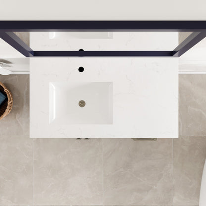 London 36 in. Blue Single Sink Bath Vanity with Carrara Quartz Top and Undermount Porcelain Sink