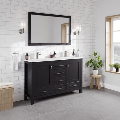 London 54 in. Espresso Double Sink Bath Vanity with Carrara Quartz Top and Undermount Porcelain Sinks