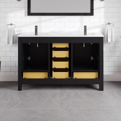 London 54 in. Espresso Double Sink Bath Vanity with Carrara Quartz Top and Undermount Porcelain Sinks