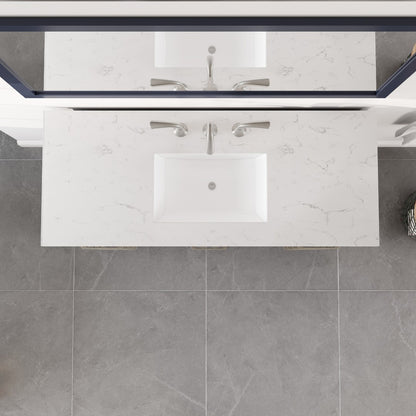 Aberdeen 42 in. Blue Single Sink Bath Vanity with Carrara Quartz Top and Undermount Porcelain Sink