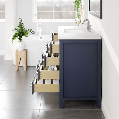 Aberdeen 42 in. Blue Single Sink Bath Vanity with Carrara Quartz Top and Undermount Porcelain Sink