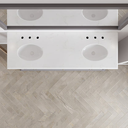Elite Stamford 60 in. Gray Double Sink Bath Vanity with Carrara Quartz Top and Undermount Porcelain Sinks