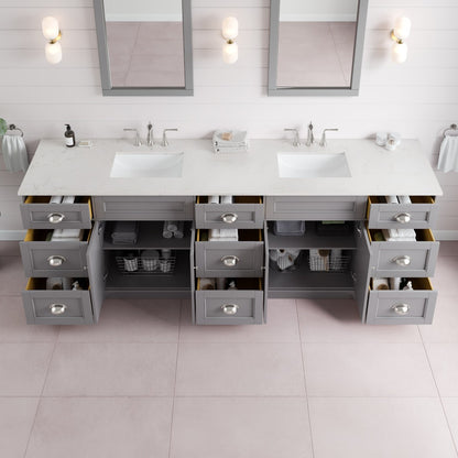 Epic 96 in. Gray Double Sink Bath Vanity with Carrara Quartz Top and Undermount Porcelain Sinks