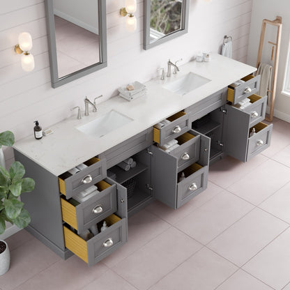 Epic 96 in. Gray Double Sink Bath Vanity with Carrara Quartz Top and Undermount Porcelain Sinks