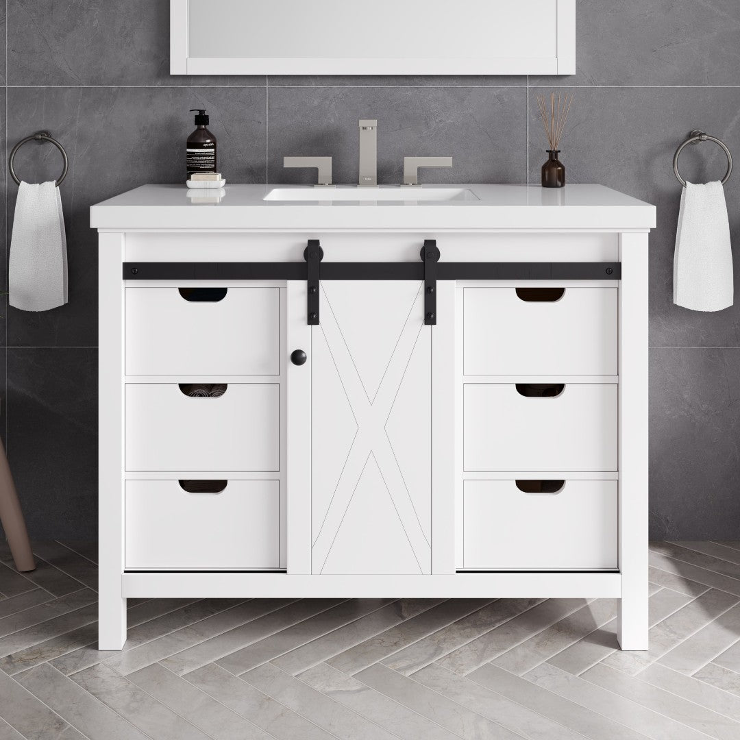 Dallas 42 in. White Single Sink Bath Vanity with Quartz Top and Undermount Porcelain Sink