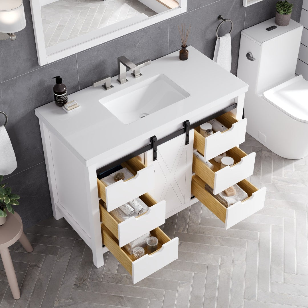 Dallas 42 in. White Single Sink Bath Vanity with Quartz Top and Undermount Porcelain Sink