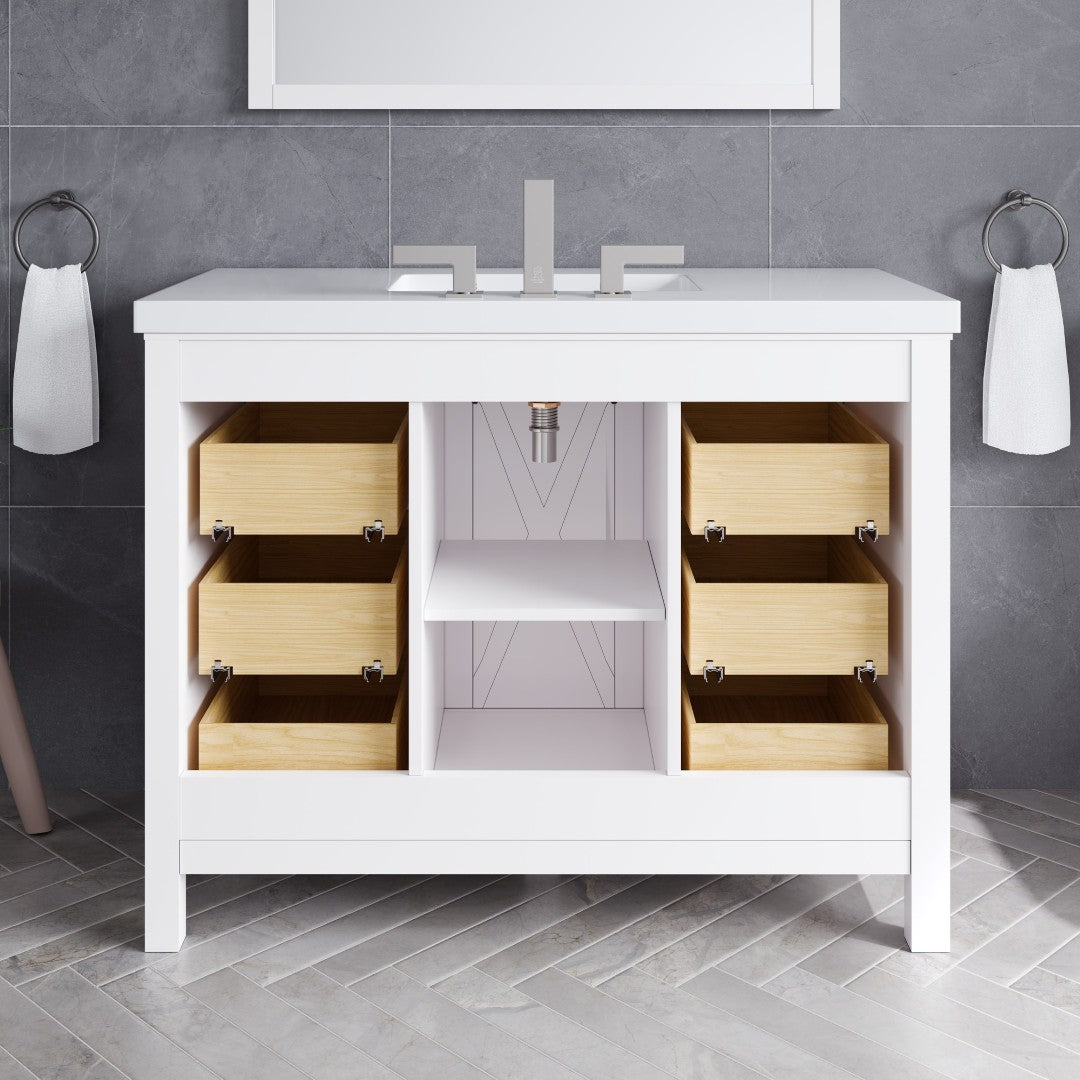 Dallas 42 in. White Single Sink Bath Vanity with Quartz Top and Undermount Porcelain Sink