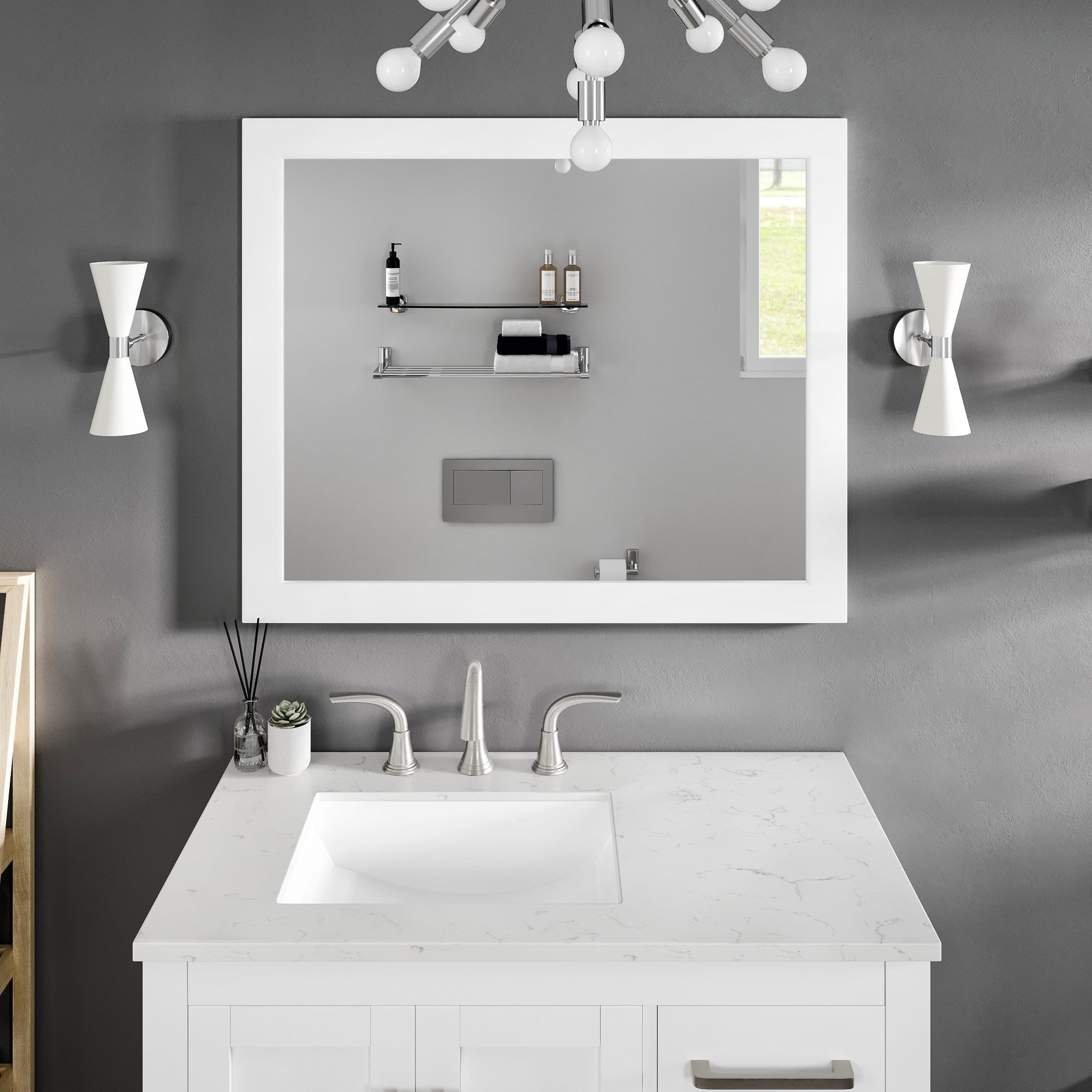 Eviva Sun 36" x 30" Rectangular Matte White Wooden Framed Mirror