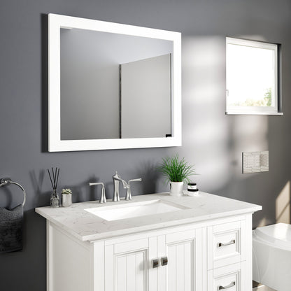 Eviva Sun 36" x 30" Rectangular Matte White Wooden Framed Mirror