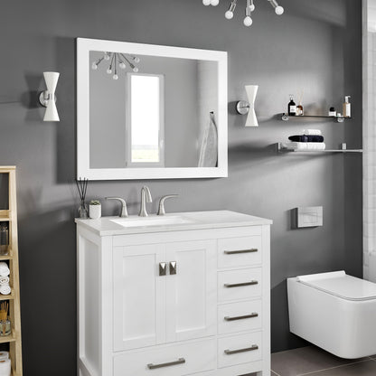 Eviva Sun 36" x 30" Rectangular Matte White Wooden Framed Mirror