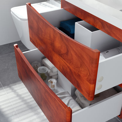 Smile 30 in. Walnut Wall Mount Single Sink Bath Vanity with Acrylic Top and Integrated Sink