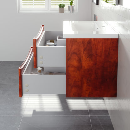 Smile 30 in. Walnut Wall Mount Single Sink Bath Vanity with Acrylic Top and Integrated Sink