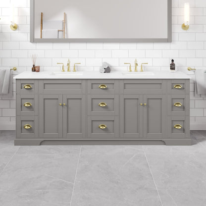 Epic 84 in. Gray Double Sink Bath Vanity with Carrara Quartz Top and Undermount Porcelain Sinks