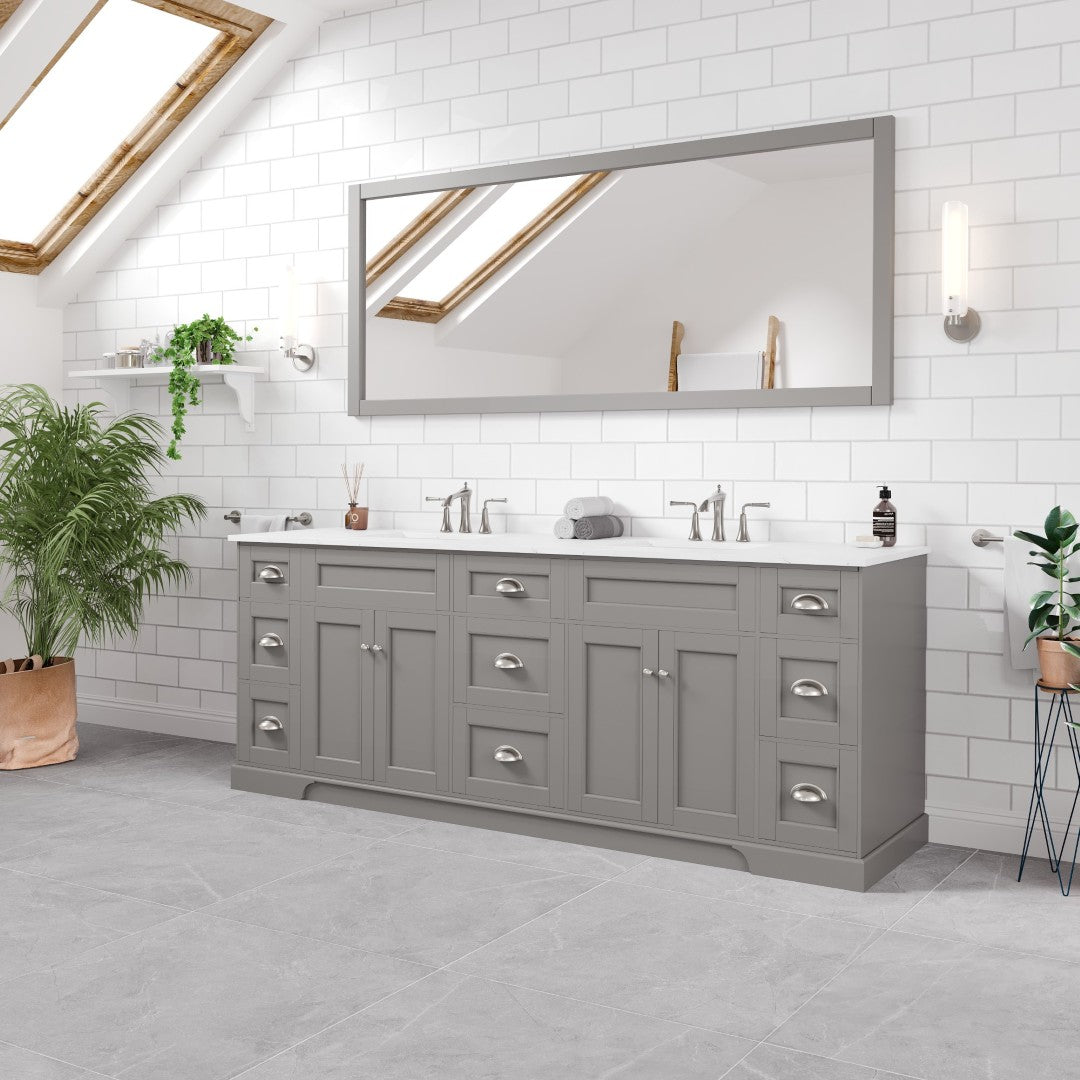 Epic 84 in. Gray Double Sink Bath Vanity with Carrara Quartz Top and Undermount Porcelain Sinks
