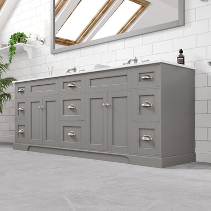Epic 84 in. Gray Double Sink Bath Vanity with Carrara Quartz Top and Undermount Porcelain Sinks