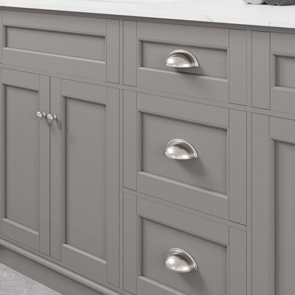 Epic 84 in. Gray Double Sink Bath Vanity with Carrara Quartz Top and Undermount Porcelain Sinks