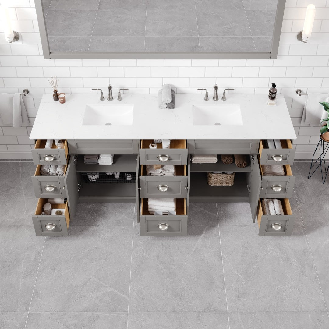 Epic 84 in. Gray Double Sink Bath Vanity with Carrara Quartz Top and Undermount Porcelain Sinks