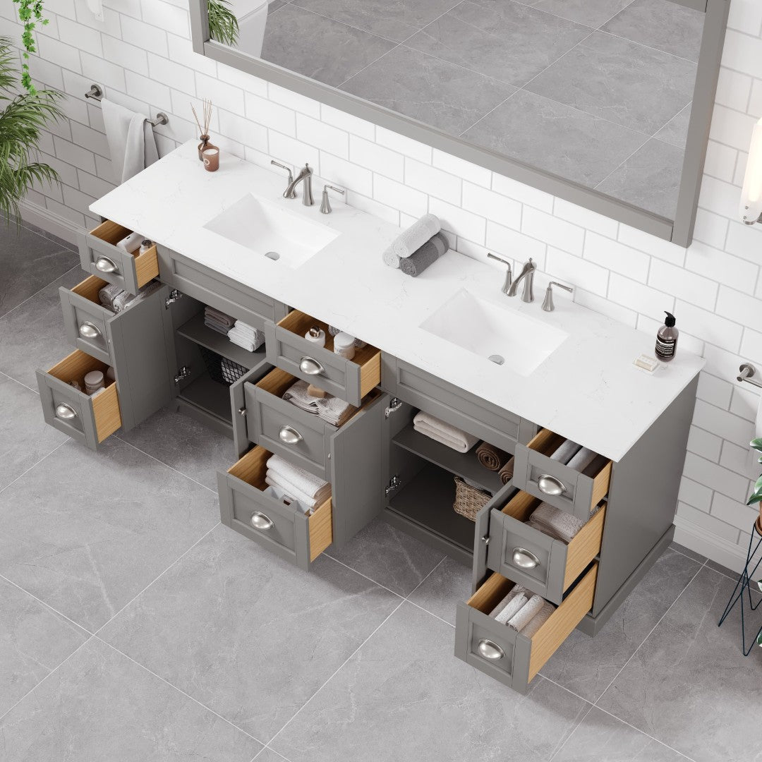Epic 84 in. Gray Double Sink Bath Vanity with Carrara Quartz Top and Undermount Porcelain Sinks