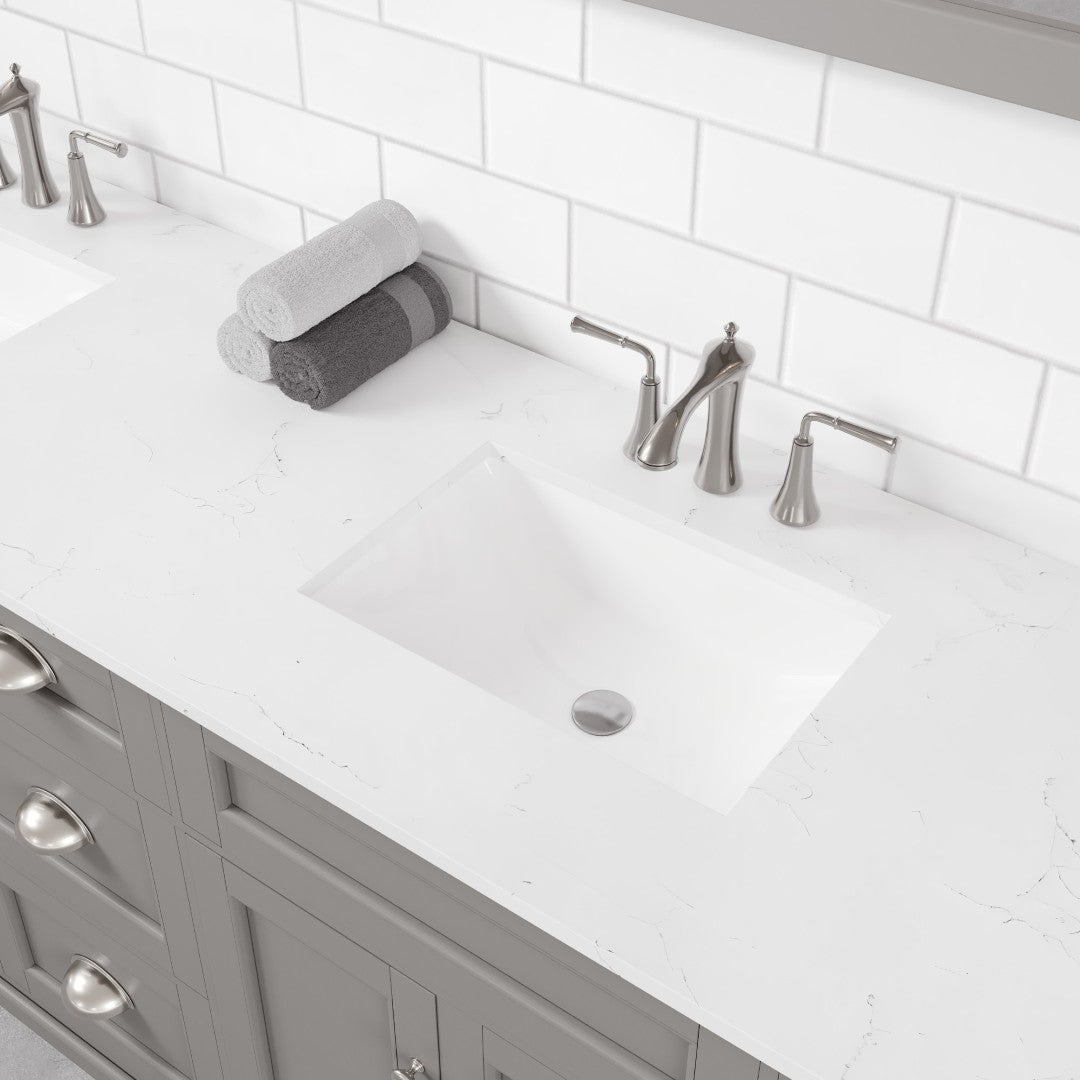 Epic 84 in. Gray Double Sink Bath Vanity with Carrara Quartz Top and Undermount Porcelain Sinks
