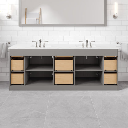 Epic 84 in. Gray Double Sink Bath Vanity with Carrara Quartz Top and Undermount Porcelain Sinks