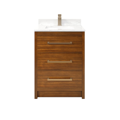 Curio 26 in. Walnut Single Sink Bath Vanity with Arabescato Engineered Stone Top and Undermount Porcelain Sink - Bathroom Vanity by Eviva