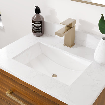 Curio 26 in. Walnut Single Sink Bath Vanity with Arabescato Engineered Stone Top and Undermount Porcelain Sink - Bathroom Vanity by Eviva