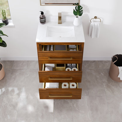 Curio 26 in. Walnut Single Sink Bath Vanity with Arabescato Engineered Stone Top and Undermount Porcelain Sink - Bathroom Vanity by Eviva