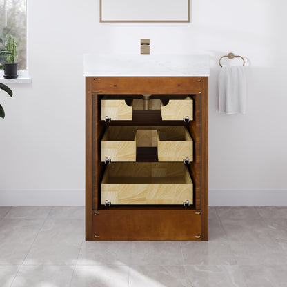 Curio 26 in. Walnut Single Sink Bath Vanity with Arabescato Engineered Stone Top and Undermount Porcelain Sink - Bathroom Vanity by Eviva