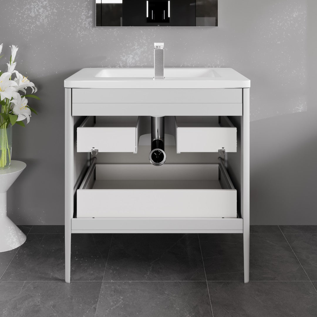 Jasmine 32 in. White Single Sink Bath Vanity with Acrylic Top and Integrated Sink