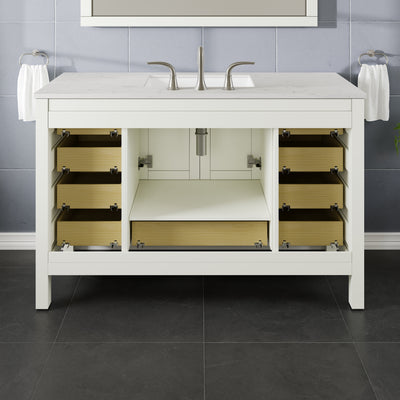 Aberdeen 54"W x 22"D White Bathroom Vanity with White Carrara Quartz Countertop and Undermount Porcelain Sink