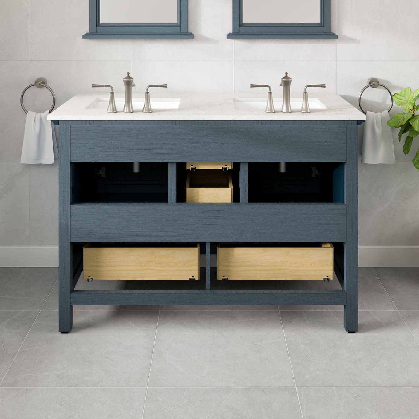 Britney 48"W x 22"D Ash Blue Double Sink Bathroom Vanity with White Carrara Quartz Countertop and Undermount Porcelain Sinks