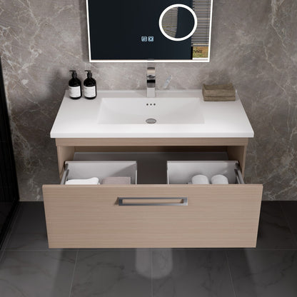 Orleans 38 in. Light Oak Wall Mount Single Sink Bath Vanity with Porcelain Top and Integrated Sink