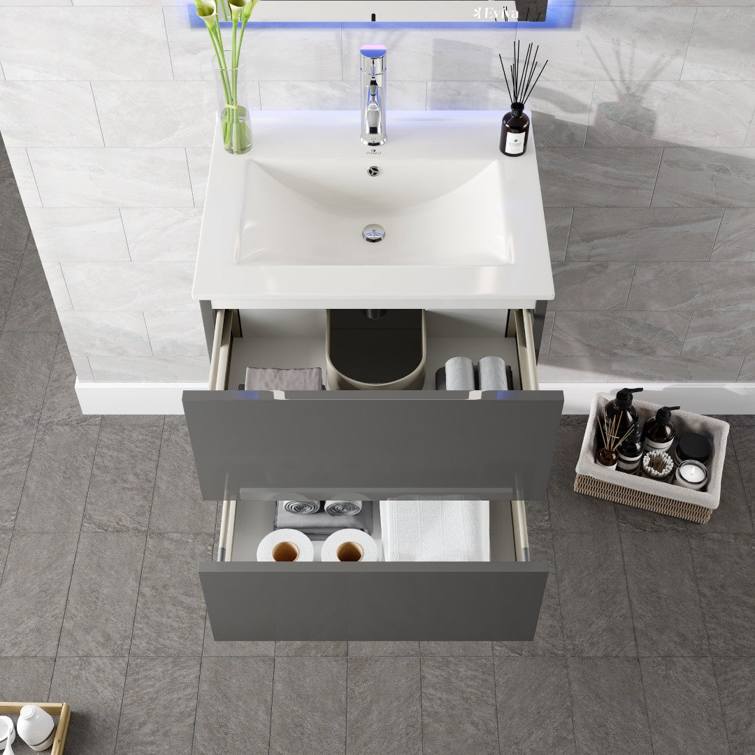 Ikaro 24 in. Gray Wall Mount Single Sink Bath Vanity with Porcelain Top and Integrated Sink