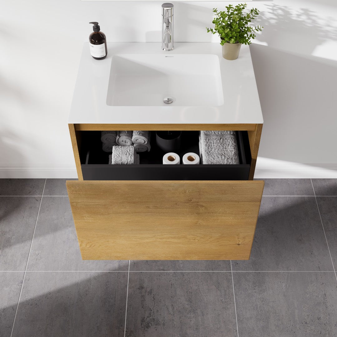 Madeira 24 in. Oak Wall Mount Single Sink Bath Vanity with Acrylic Top and Integrated Sink
