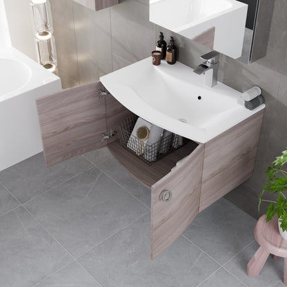 Romina 28 in. Gray Oak Wall Mount Single Sink Bath Vanity with Acrylic Top and Integrated Sink