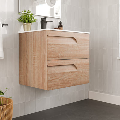 Joy 24"W x 18"D Maple Wall Mount Bathroom Vanity with White Porcelain Countertop and Integrated Sink