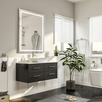Wave 36 in. Espresso Wall Mount Single Sink Bath Vanity with White Quartz Top and Vessel Porcelain Sink