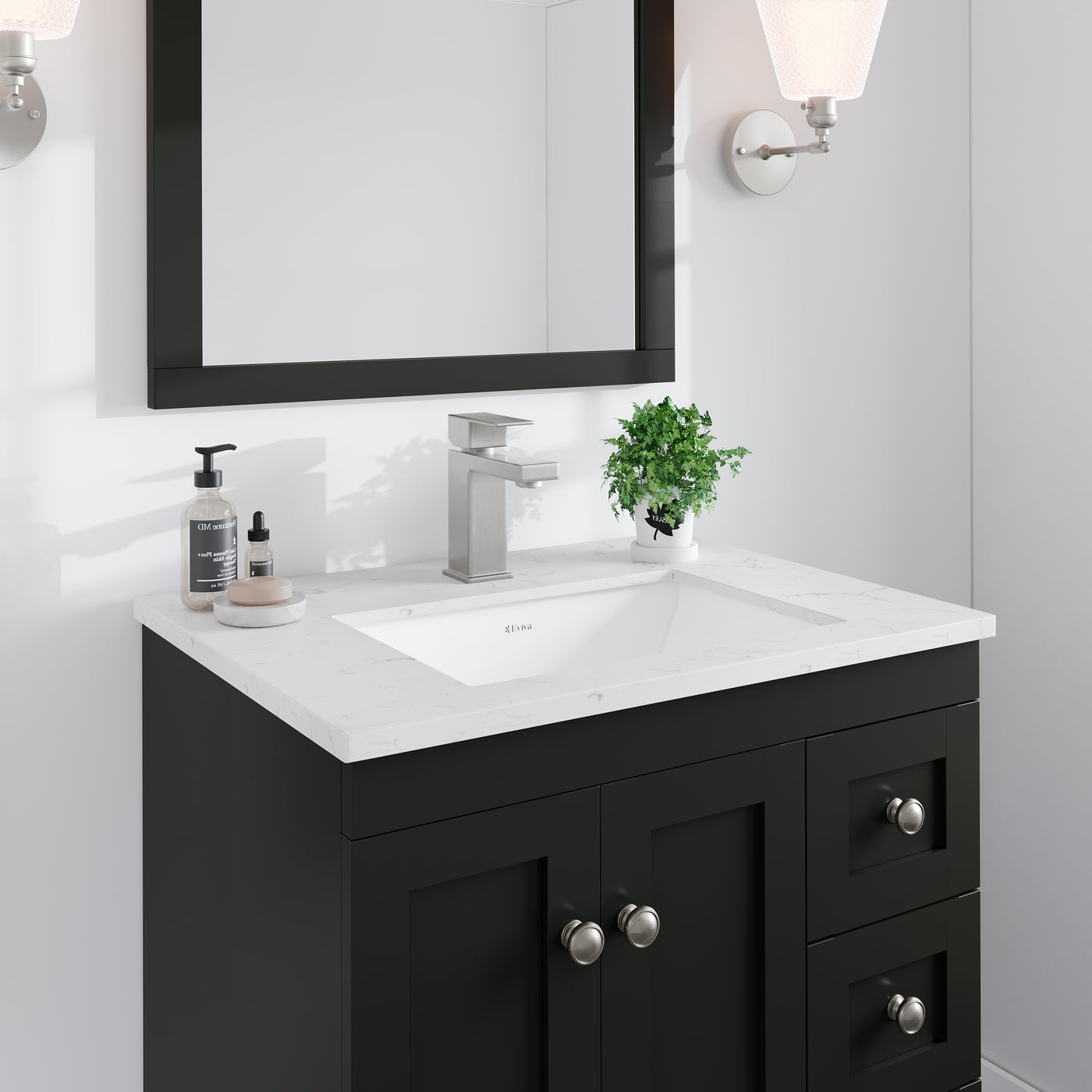 Acclaim 24"W x 22"D Espresso Bathroom Vanity with White Carrara Quartz Countertop and Undermount Porcelain Sink