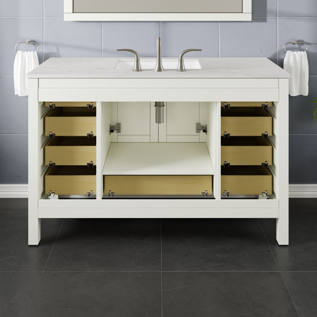 Aberdeen 54 in. White Single Sink Bath Vanity with Carrara Quartz Top and Undermount Porcelain Sink