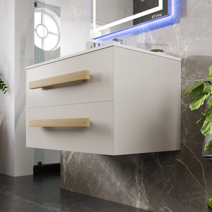 Element 32 in. White Wall Mount Single Sink Bath Vanity with Solid Surface Top and Integrated Sink
