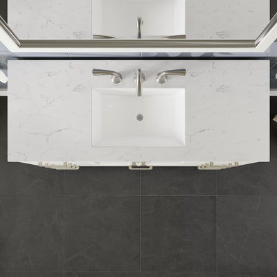 Aberdeen 54"W x 22"D White Bathroom Vanity with White Carrara Quartz Countertop and Undermount Porcelain Sink