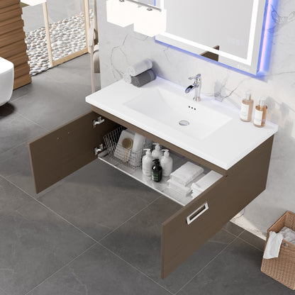 Orleans 38 in. Wenge Wall Mount Single Sink Bath Vanity with Porcelain Top and Integrated Sink