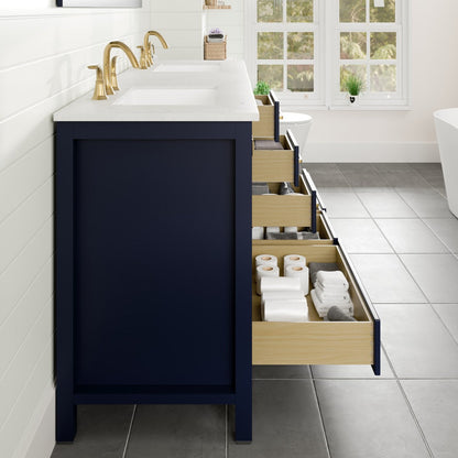 Aberdeen 78 in. Blue Double Sink  Bath Vanity with Carrara Quartz Top and Undermount Porcelain Sinks