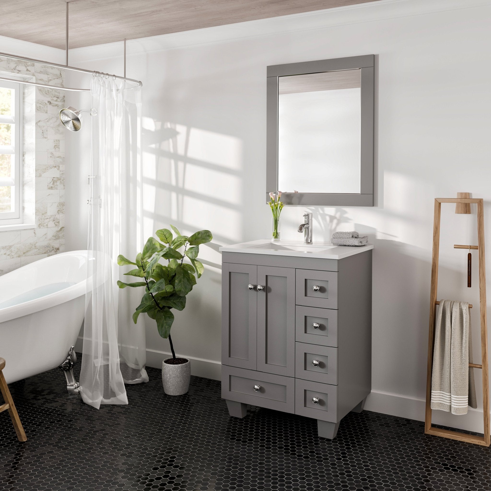 Eviva Aberdeen 24" x 30" Rectangular Gray Wooden Framed Mirror - Mirror by Eviva