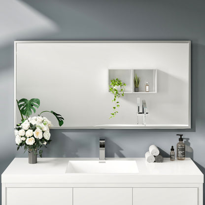 Eviva Vista 60" x 30" Rectangular Brushed Nickel Metal Framed Mirror
