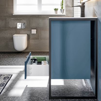 Moma 32 in. Blue Wall Mount Single Sink Bath Vanity with Solid Surface Top and Integrated Sink