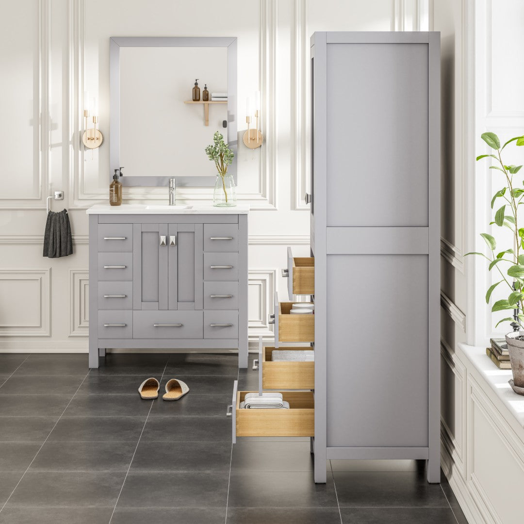 Eviva Aberdeen 18 in. W x 20 in. D Gray Freestanding Linen Cabinet